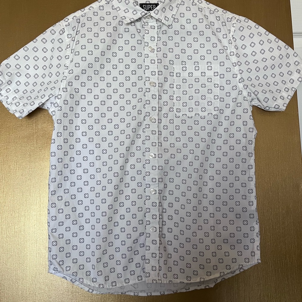Young Men’s White Patterned Men's Button Down Shirt